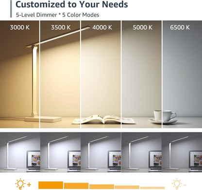 Lepro LED Desk Lamp, Metal Desk Light 9.5W 800lm, Forbes Vetted Best Task Lamp, 5 Color Modes 5 Brightness Level, Dimmable Home Office Desktop Lamp for Reading, Crafting, Sewing, Puzzle, Nail, White