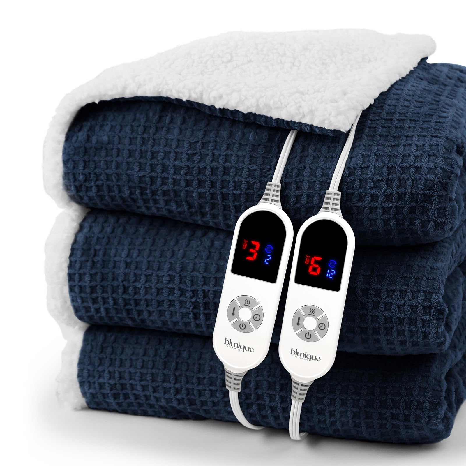 Heated Blanket Electric Throw Waffle, 50x60 Inches Sherpa Fleece Fast Heating Blanket 6 Heating Levels & 4 Hours Auto Off ETL Certification, Grey Throw