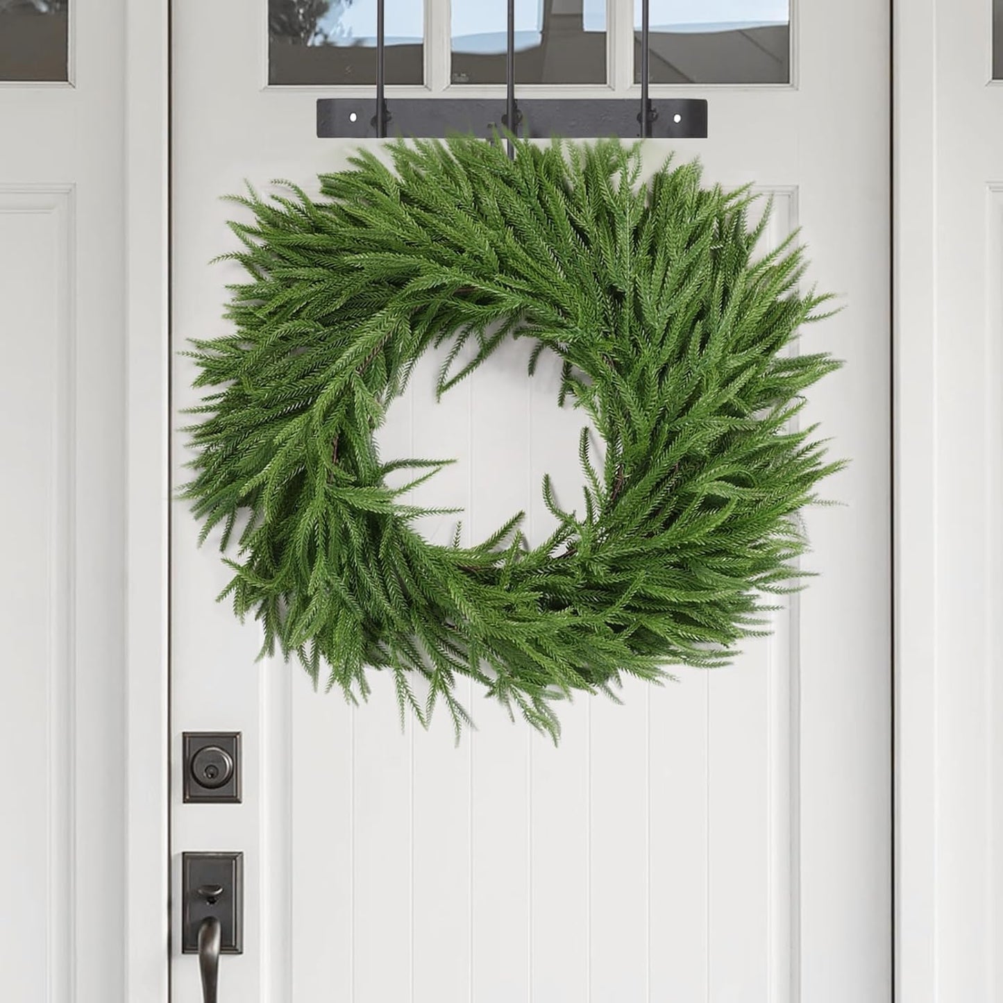 2Pcs 6 Ft Artificial Norfolk Pine Garland with 50 LED Lights,Winter Pine Christmas Garland with Lights,Real Touch Faux Greenery Garland for Mantle Fireplace,Table,Window,Outdoor Christmas Decorations