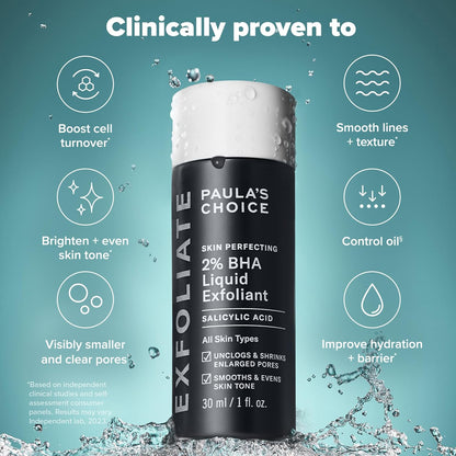 Paula's Choice SKIN PERFECTING 2% BHA Liquid Exfoliant Polish, Salicylic Acid Exfoliant-Facial Polish for Enlarged Pores, Wrinkles & Fine Lines, Suitable for Blackhead-Prone Skin, Fragrance-Free