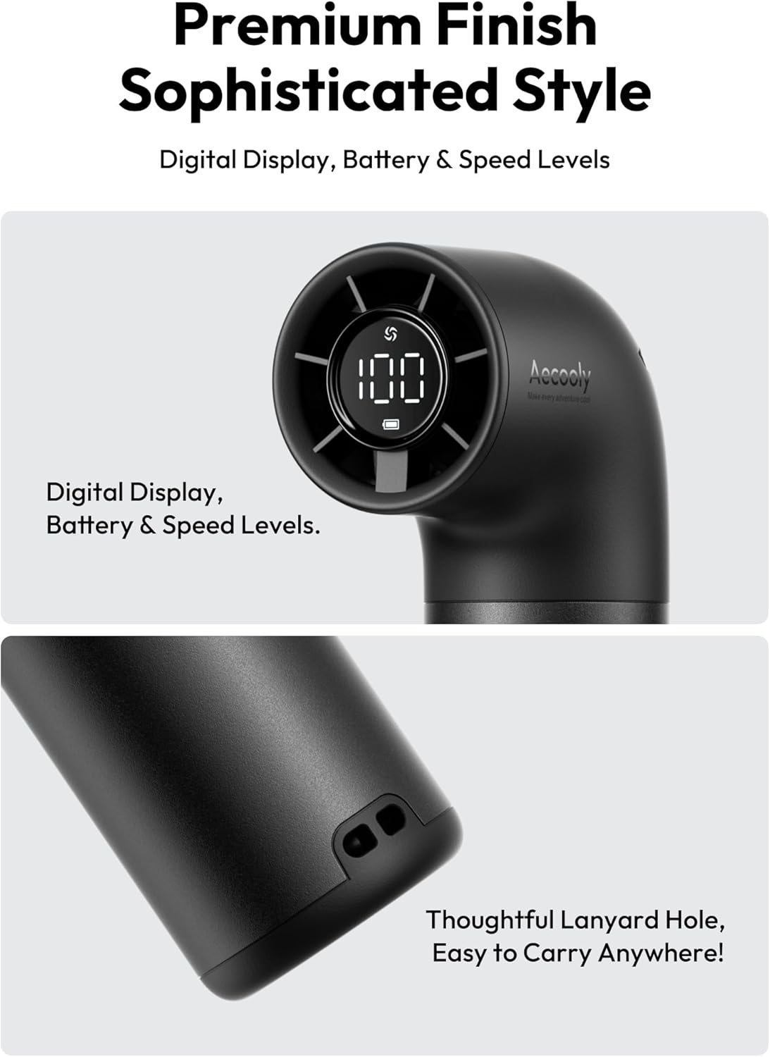 Aecooly Portable Handheld Fan, Powerful Turbo Mini Fan, 19000 RPM High Speed Aero Pro, 15H Max Cooling Time, 6 Speeds Aluminum Case, Pocket Rechargeable Personal Small Travel GIfts for Women-Black