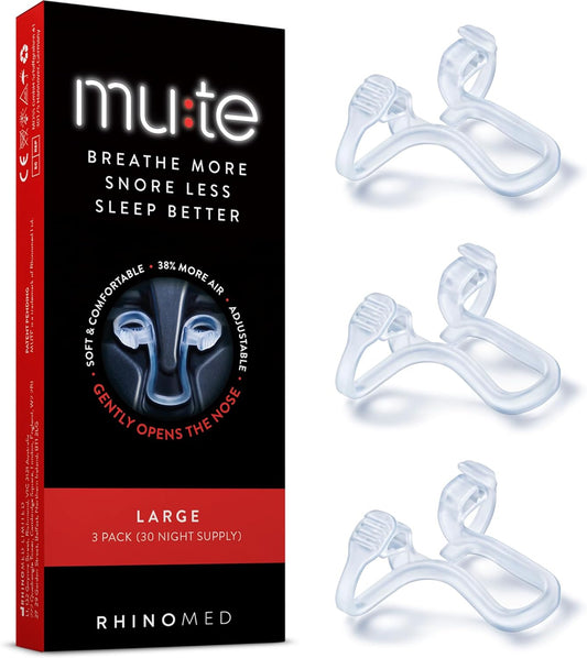 Mute Nasal Dilator for Snore Reduction - Anti-Snoring Aid Solution - Improve Airflow - Comfortable Nose Vents, Breathing Aids for Better Sleep - (Size Large, 3-Pk)