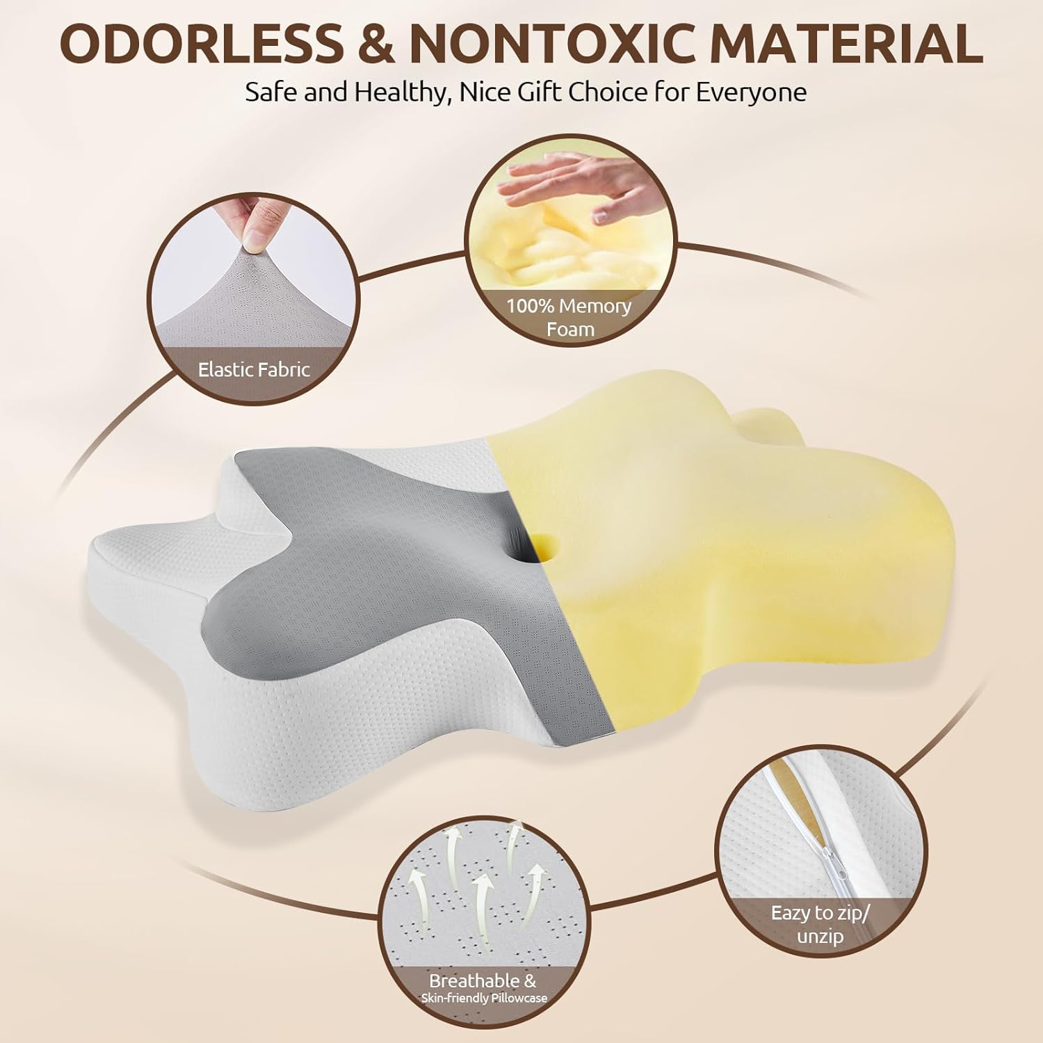 DONAMA Cervical Neck Pillow for Pain Relief,Odorless Contour Memory Foam Pillows with Cooling Pillowcase Cozy Sleeping, Orthopedic Ergonomic Bed Pillows for Side Back Stomach Sleepers