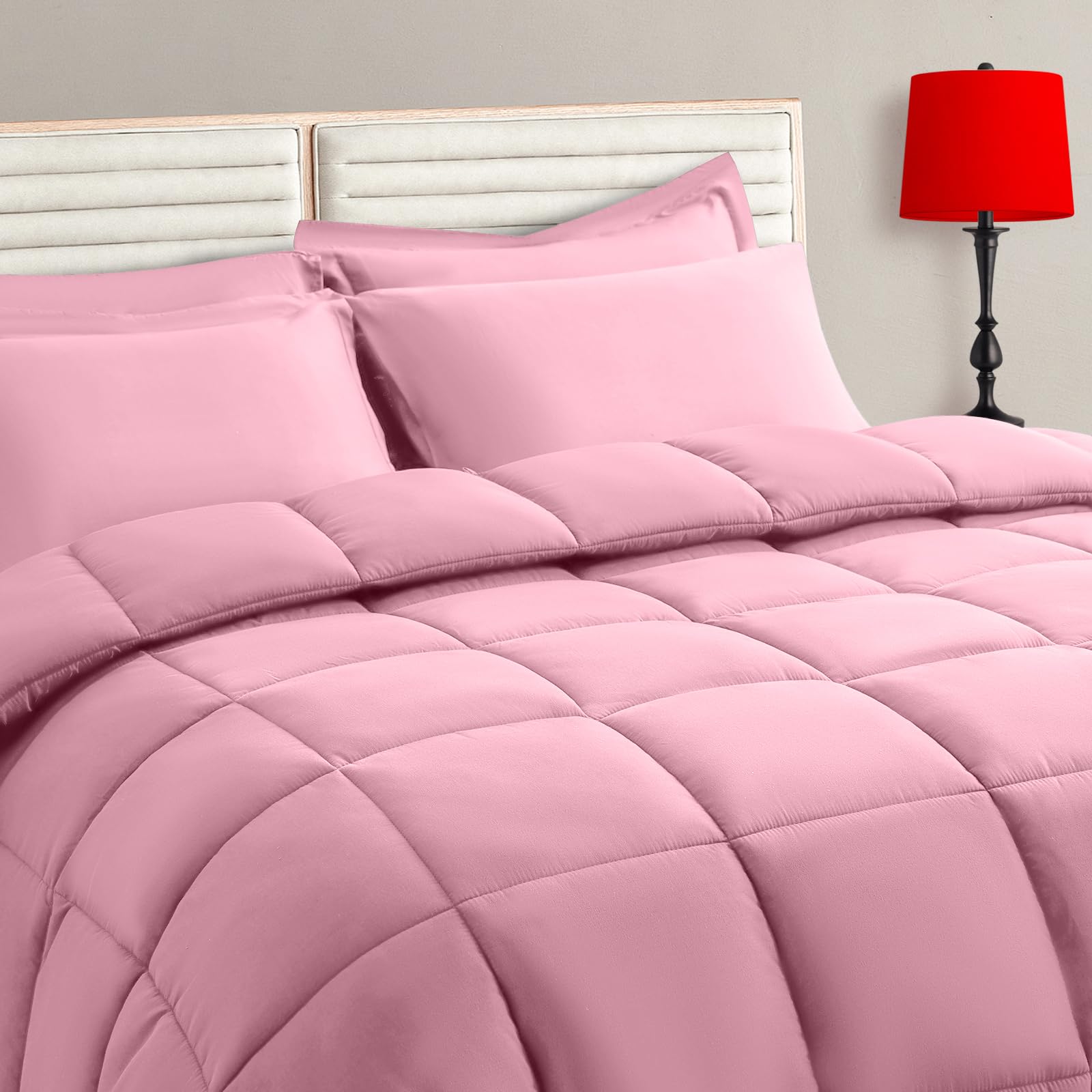 TAIMIT Full Size Comforter Set - 7 Pieces, Bed in a Bag Bedding Sets with All Season Soft Quilted Warm Fluffy Reversible Comforter,Flat Sheet,Fitted Sheet,2 Pillow Shams,2 Pillowcases,Dark Grey