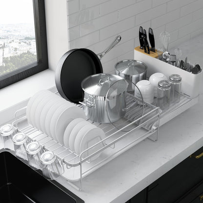 Kitsure Large Dish Drying Rack - Extendable Dish Rack, Multifunctional Dish Rack for Kitchen Counter, Anti-Rust Dish Drainers with Cutlery & Cup Holders 19.2"-26.7" L x 12.9" W, Black