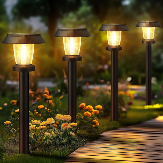 Solar Pathway Lights Outdoor - 10 Pack Solar Powered Garden Lights Waterproof, Decor Landscape Lighting with Three Lighting Modes for Yard, Lawn, Walkway, Driveway, Warm White
