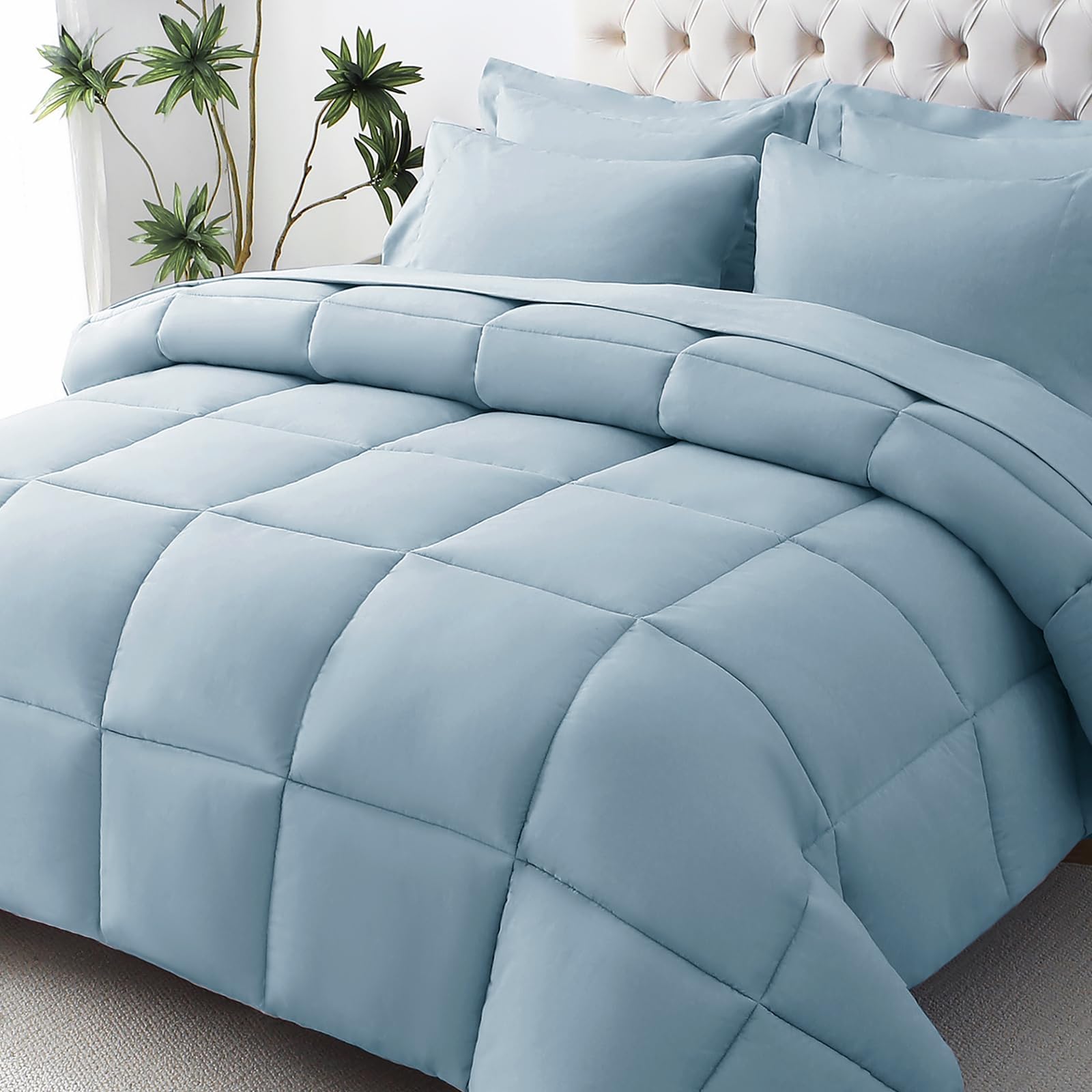 JOLLYVOGUE Queen Comforter Set, 7-Piece Bed in a Bag Queen, Ultra-Soft Comforters Queen Size, Queen Size Comforter Sets, Goose Down Alternative, Oeko-TEX Certified, Sheets & Pillowcases
