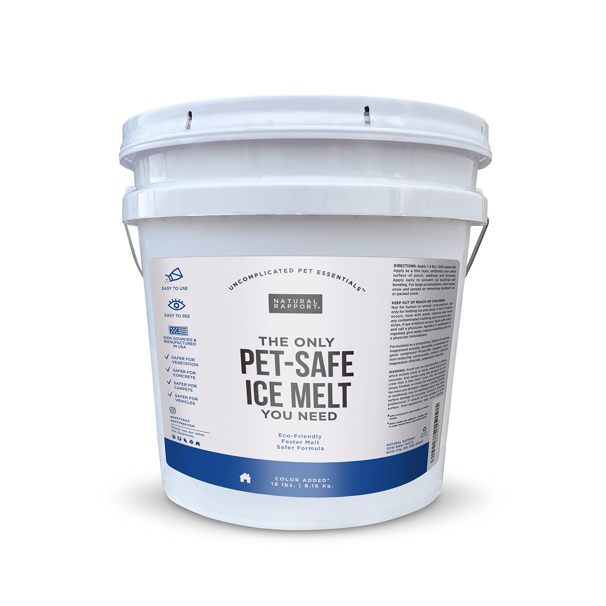 Natural Rapport Pet Friendly Ice Melt - Calcium Chloride Free, Pet Safe Ice Melter, Rock Salt Alternative - Time Release Deicer Formula Lasts 3X Longer (35 lb)