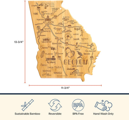 Totally Bamboo Destination Georgia State Shaped Cutting Board, Charcuterie and Cheese Serving Board – Georgia Gift for Home Décor or Everyday Kitchen Use