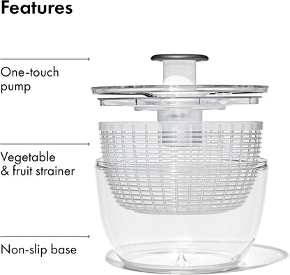 OXO Good Grips Salad Spinner | Lettuce Spinner | Fruit Washer | Fruit Washing Bowl with Strainer | Vegetable Cleaner | Salad Cleaner | Lettuce Washer | 6.22 Quart Capacity