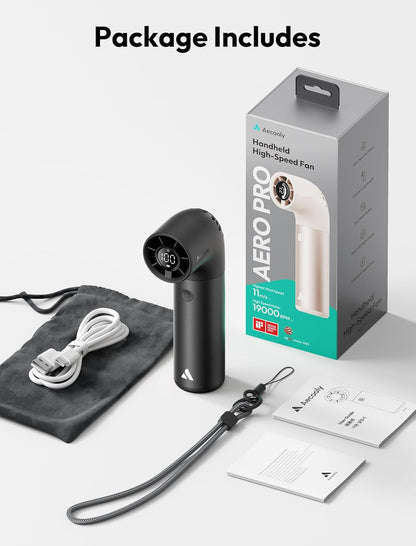 Aecooly Portable Handheld Fan, Powerful Turbo Mini Fan, 19000 RPM High Speed Aero Pro, 15H Max Cooling Time, 6 Speeds Aluminum Case, Pocket Rechargeable Personal Small Travel GIfts for Women-Black