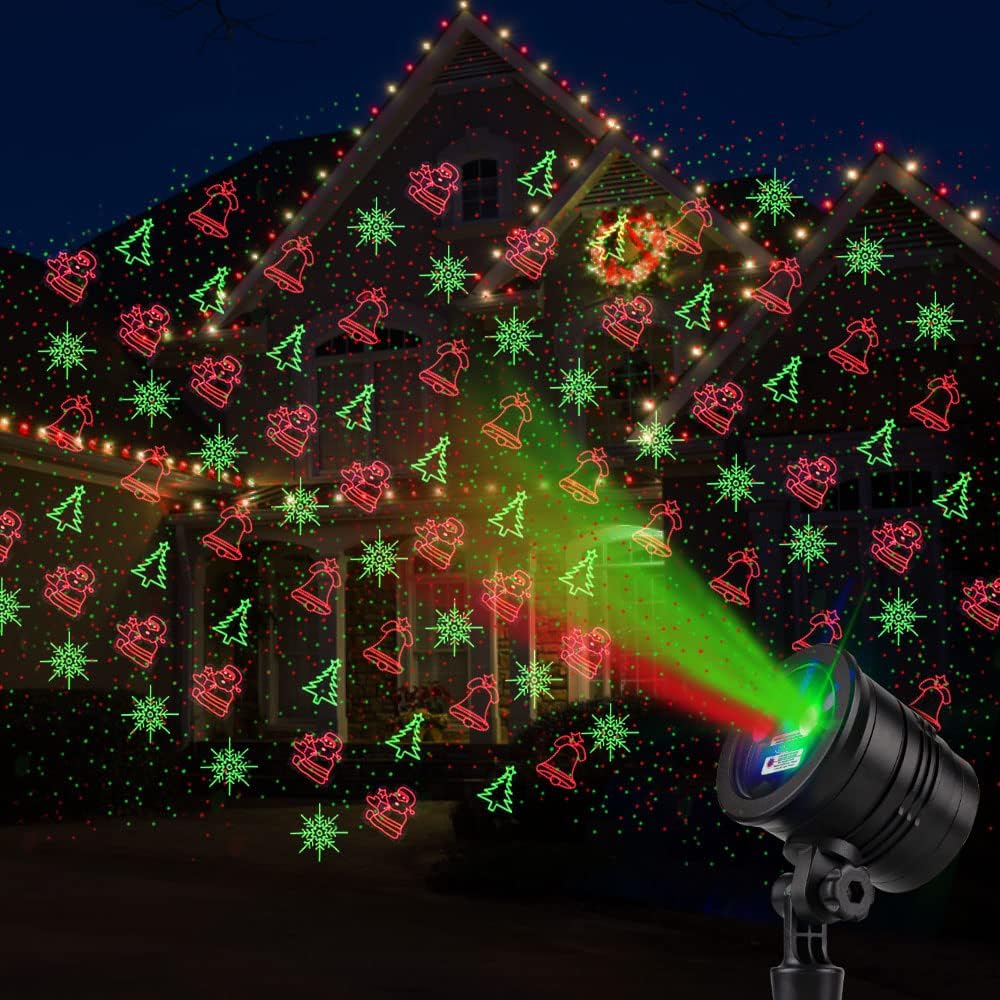 Christmas Projector Lights Outdoor Holiday Laser Lights Landscape Spotlight Red and Green Star Shower with 360 Accessibility Wireless Remote Christmas Decor for Xmas Party Outdoor Garden Patio Wall
