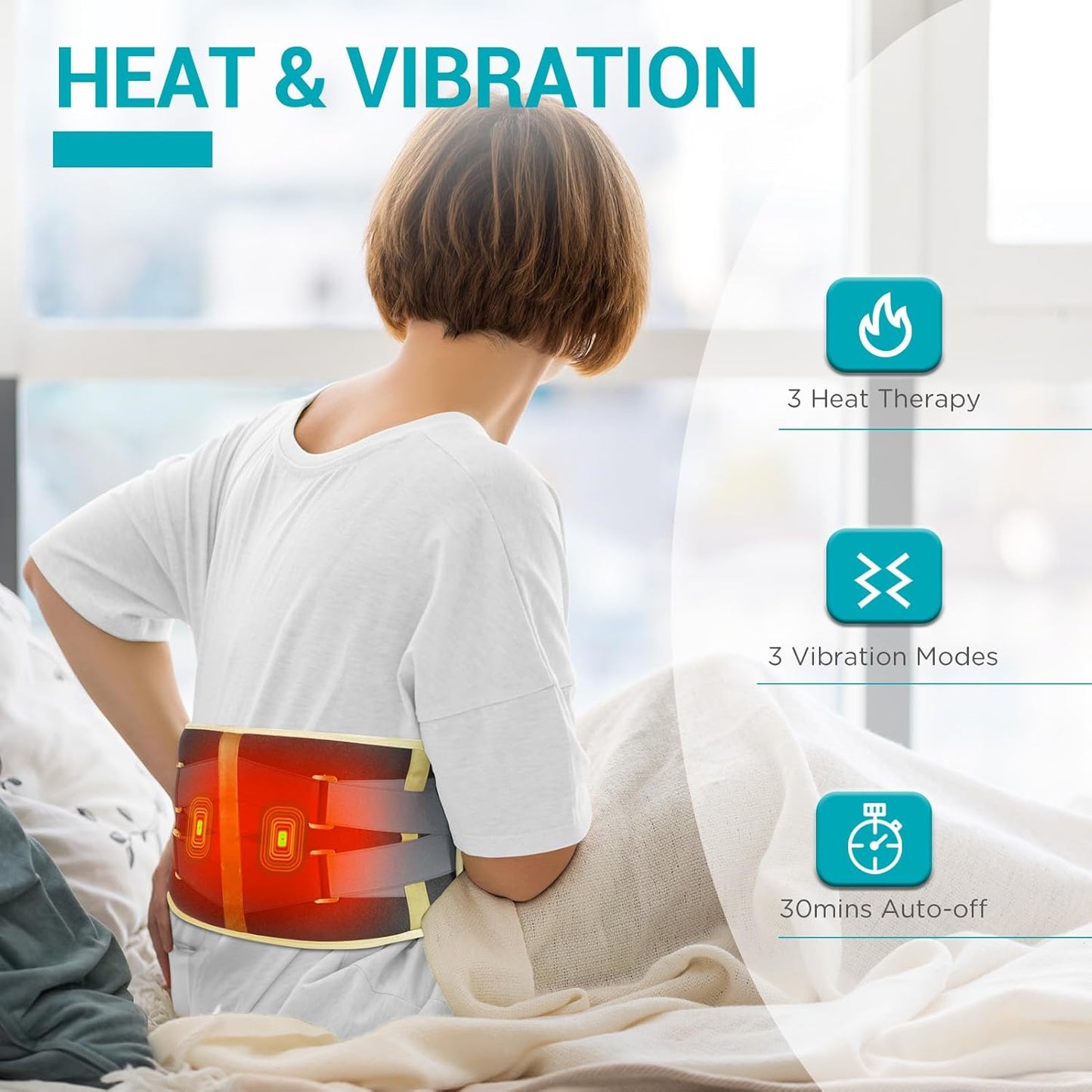 Comfytemp Cordless Heating Pad with Massager for Back Pain Relief, Portable Lower Back Massager, Birthday Gifts for Dad Mom Men Women, 3 Heat Auto-Off 58" Grey Yellow