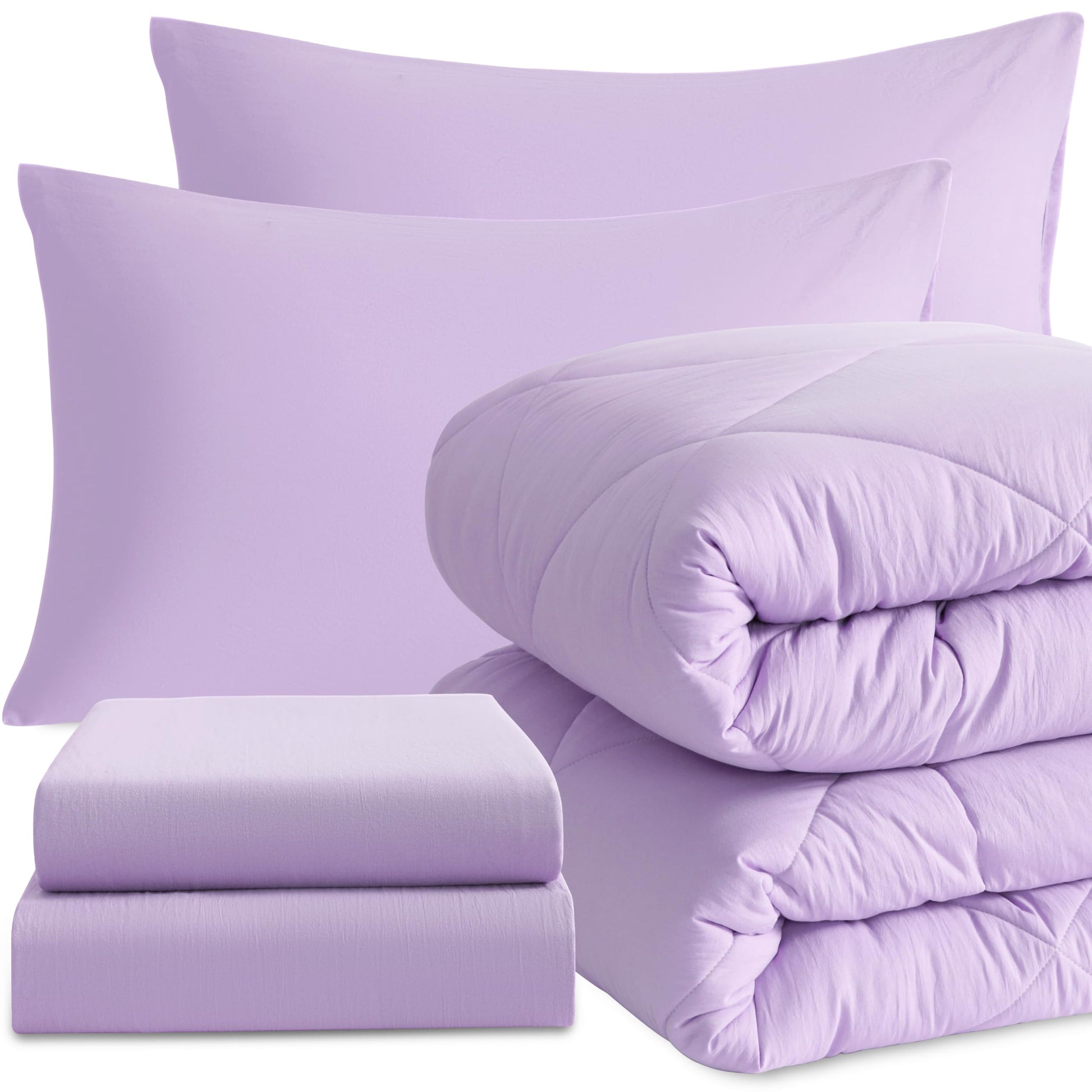 NTBAY King Comforter Set With Sheets, 7 Pieces Soft and Breathable Bedding Set, Bed in a Bag, Down Alternative Solid Color All Season, Pink