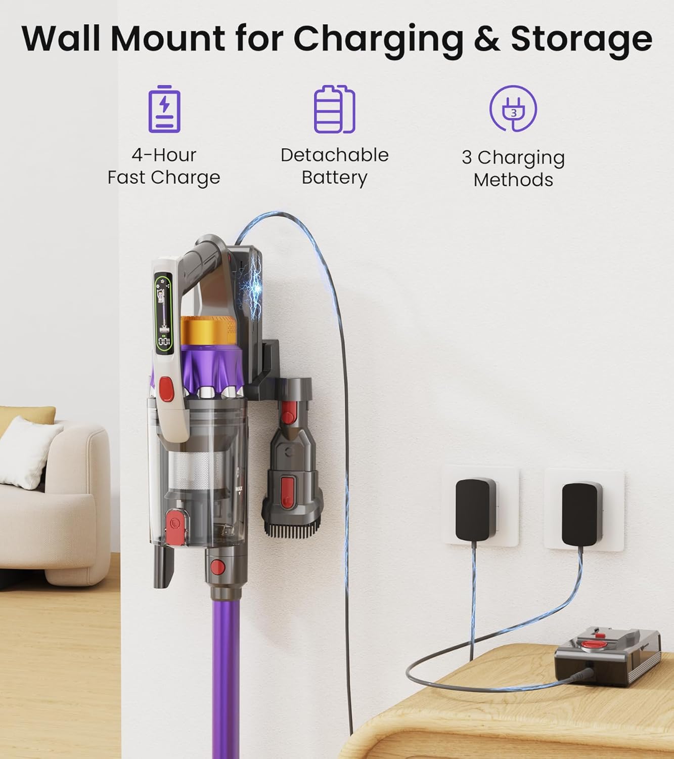 NADALY Cordless Vacuum Cleaner, 650W 55KPA 70Mins Vacuum Cleaners for Home, Anti-Tangle, Self-Standing Stick Vacuum Cordless Rechargeable, Lightweight Vacuum for Hardwood Floors/Pet Hair/Carpet