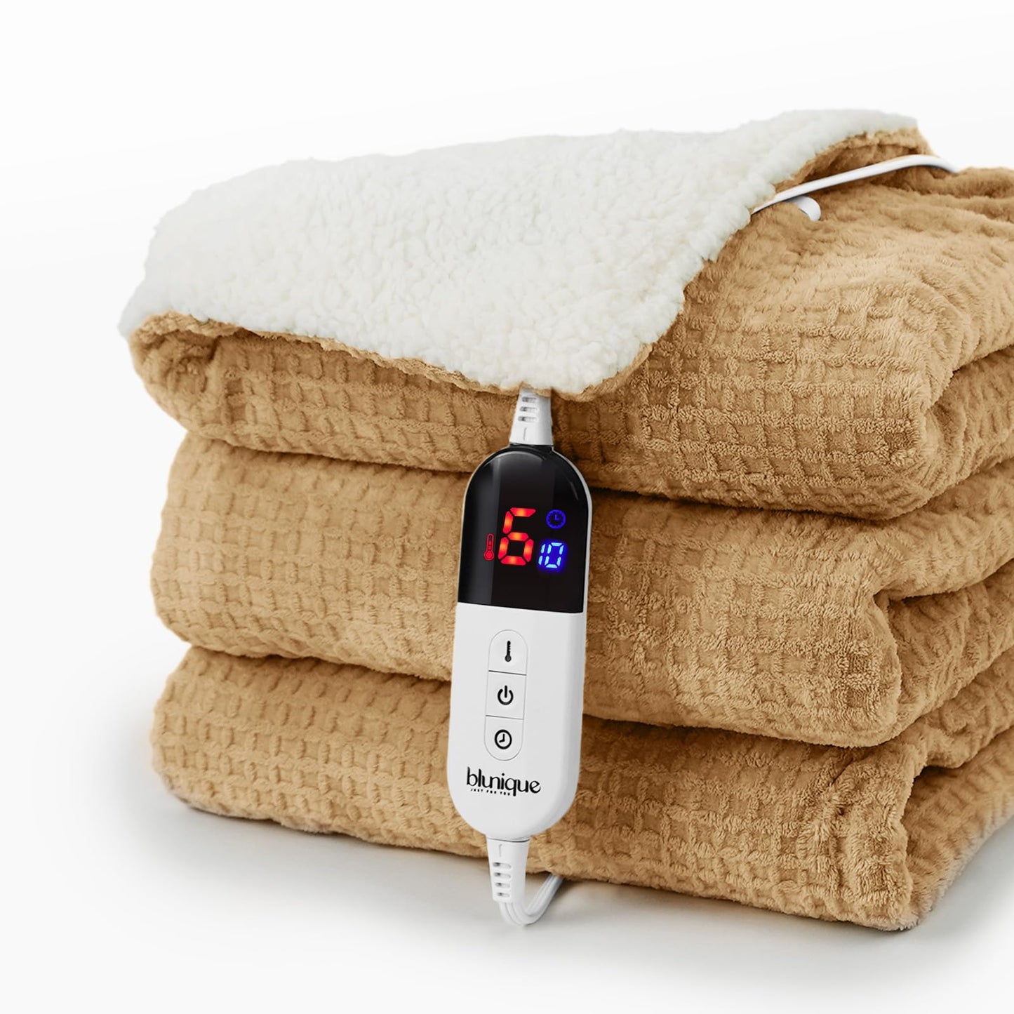 Heated Blanket Electric Throw Waffle, 50x60 Inches Sherpa Fleece Fast Heating Blanket 6 Heating Levels & 4 Hours Auto Off ETL Certification, Grey Throw