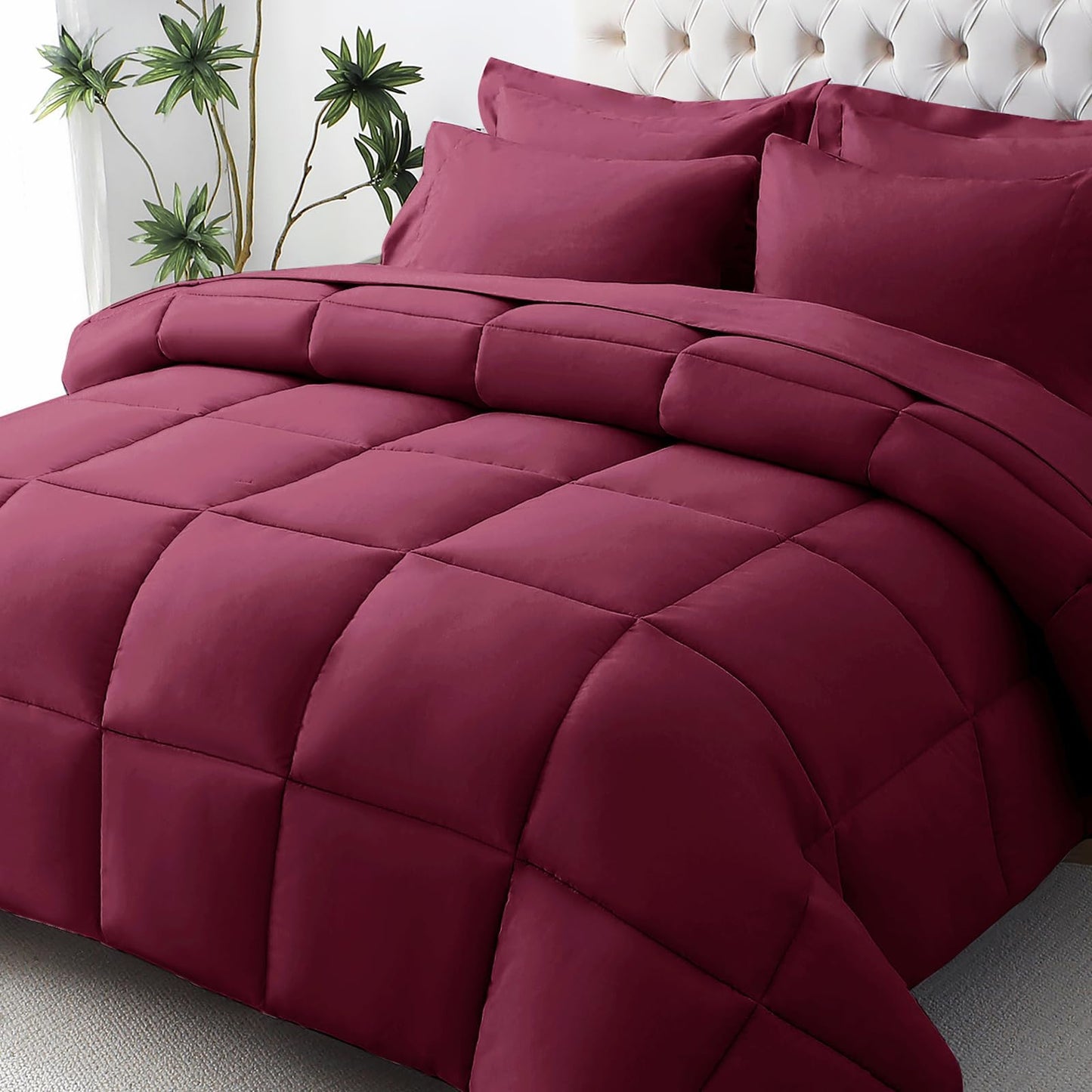 JOLLYVOGUE Queen Comforter Set, 7-Piece Bed in a Bag Queen, Ultra-Soft Comforters Queen Size, Queen Size Comforter Sets, Goose Down Alternative, Oeko-TEX Certified, Sheets & Pillowcases