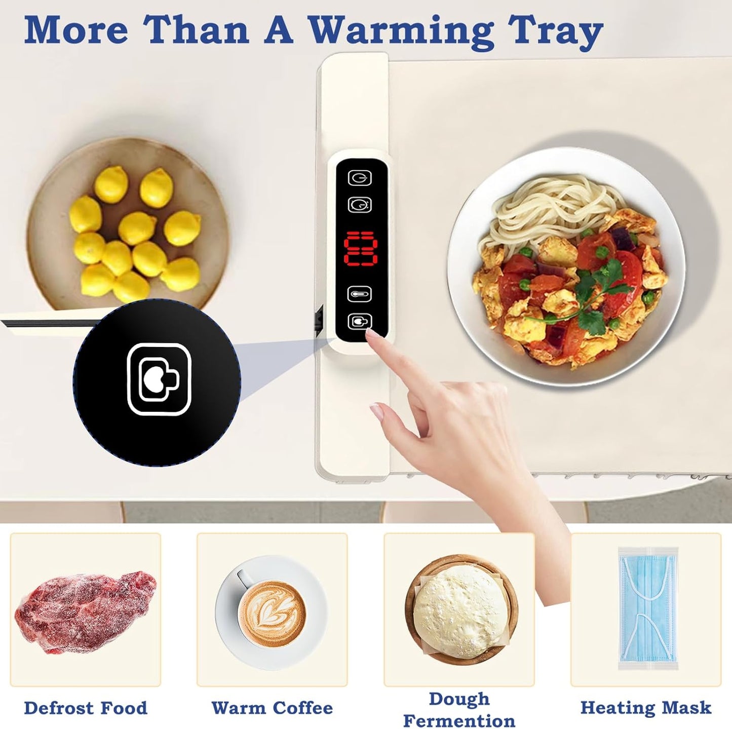 Food Warming Mat, Electric Warming Tray with Child Lock, Premium-Grade Silicone Mat, Heating Fastly in 10s, Portable Design for Home and Kitchen (Beige)
