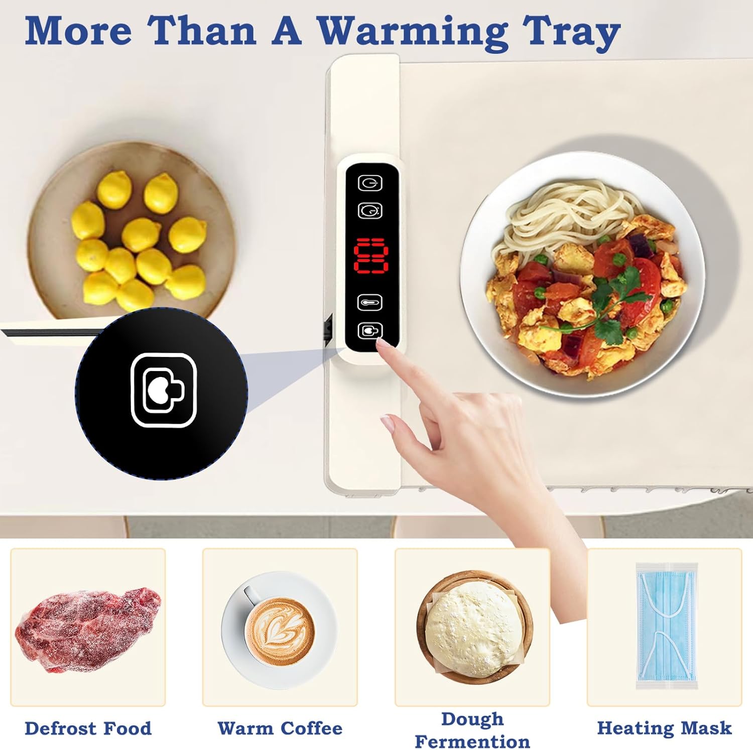 Food Warming Mat, Electric Warming Tray with Child Lock, Premium-Grade Silicone Mat, Heating Fastly in 10s, Portable Design for Home and Kitchen (Beige)