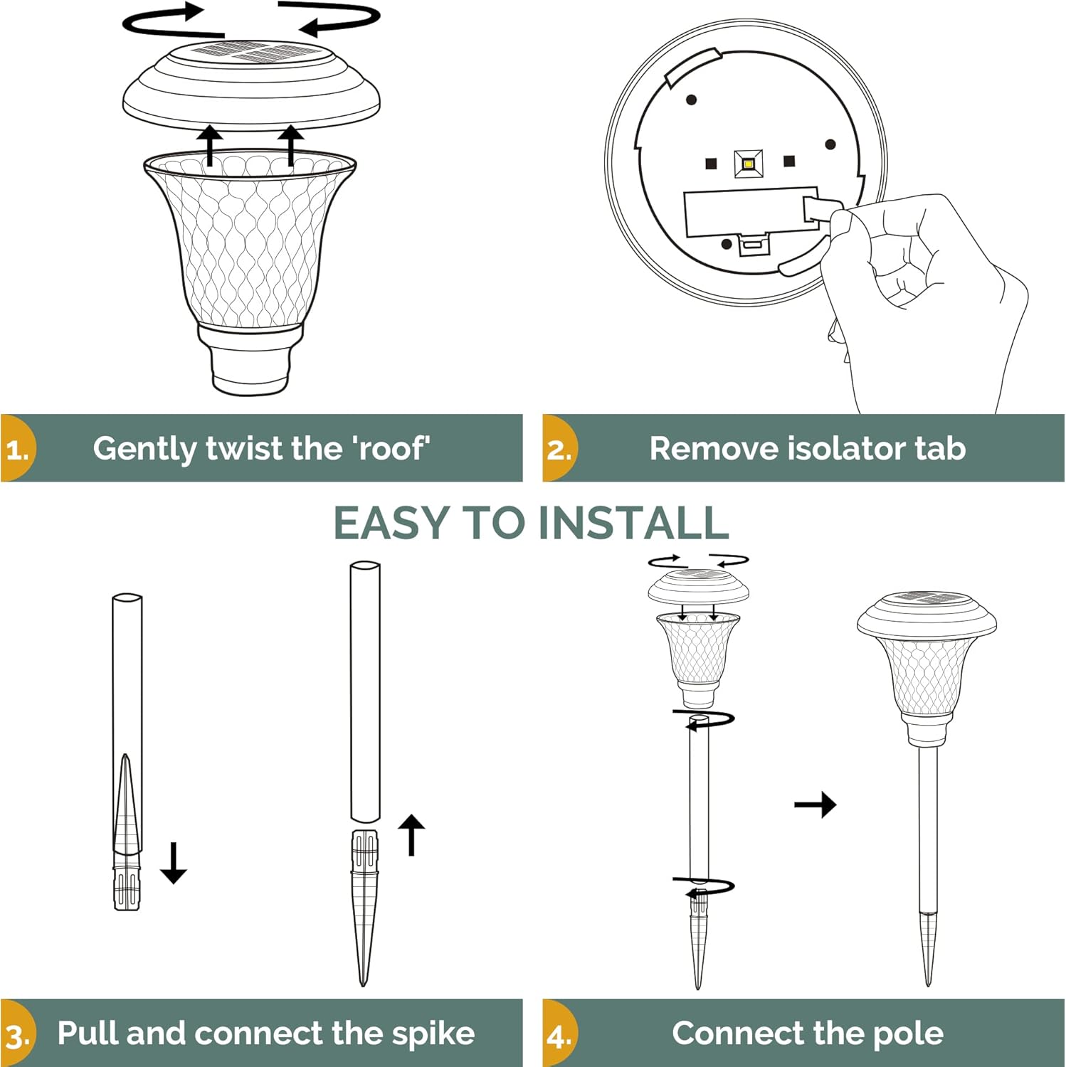 GIGALUMI 8 Pack Solar Pathway Lights, Solar Garden Lights Outdoor Warm White, Waterproof Led Path Lights for Yard, Patio, Landscape, Walkway (Brown)