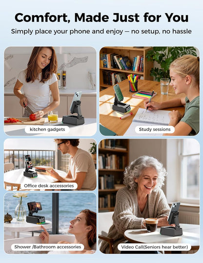 Bluetooth Speaker Birthday Gift for Men:Induction Cell Phone Stand HD Sound Valentines Gifts For Him Her Adult Teen,Anti-Slip Phone Holder Kitchen Gadget Women Mom Wife,Dad Husband Boyfriend(Black)