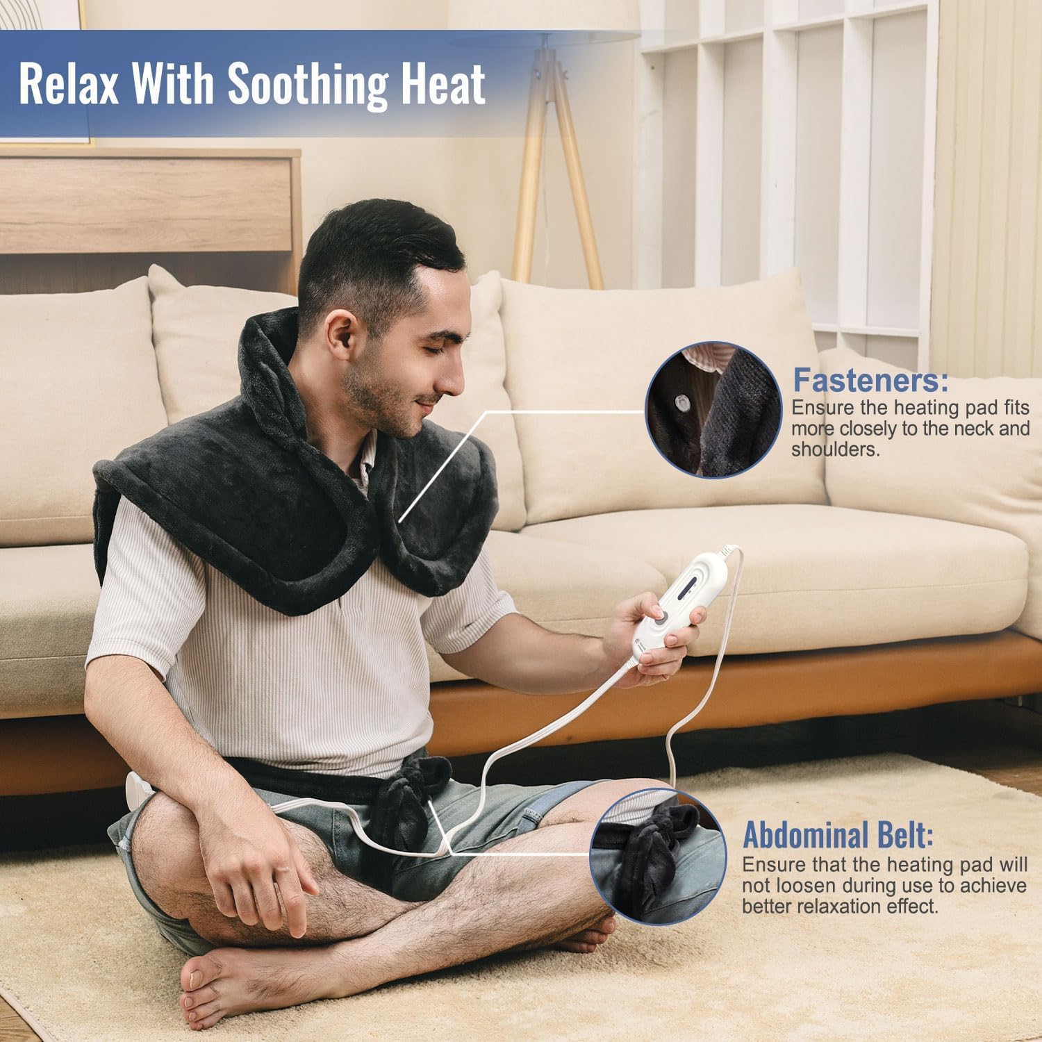 Tefici Heating Pad for Back Pain,Birthday Christmas Gifts for Mom Men,FSA Eligible Items Only List,24'' x33''Fast Heating, Electric Heat Pad, 2H Auto-Off,Neck and Shoulder Heat Pad,ETL Certified,Gray