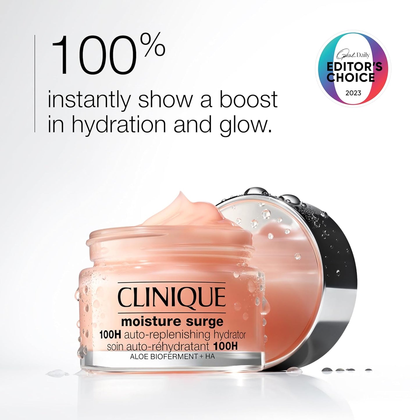 Clinique Moisture Surge 100H Auto-Replenishing Hydrator Oil Free Face Moisturizer | With Hyaluronic Acid, Aloe Bioferment and Vitamins C + E | For All Skin Types | Hydrating + Moisturizing