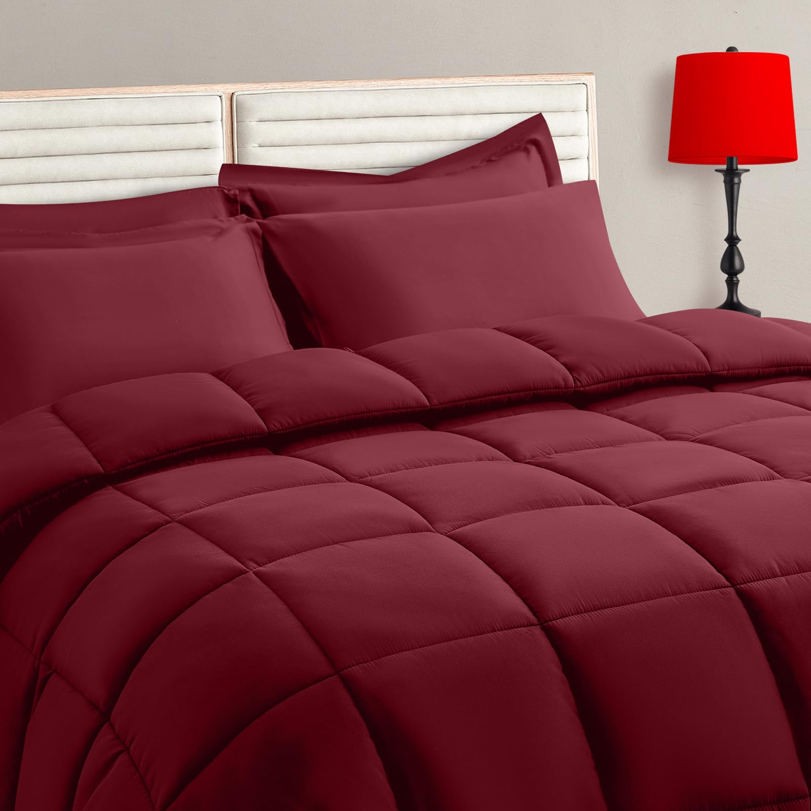 TAIMIT Full Size Comforter Set - 7 Pieces, Bed in a Bag Bedding Sets with All Season Soft Quilted Warm Fluffy Reversible Comforter,Flat Sheet,Fitted Sheet,2 Pillow Shams,2 Pillowcases,Dark Grey