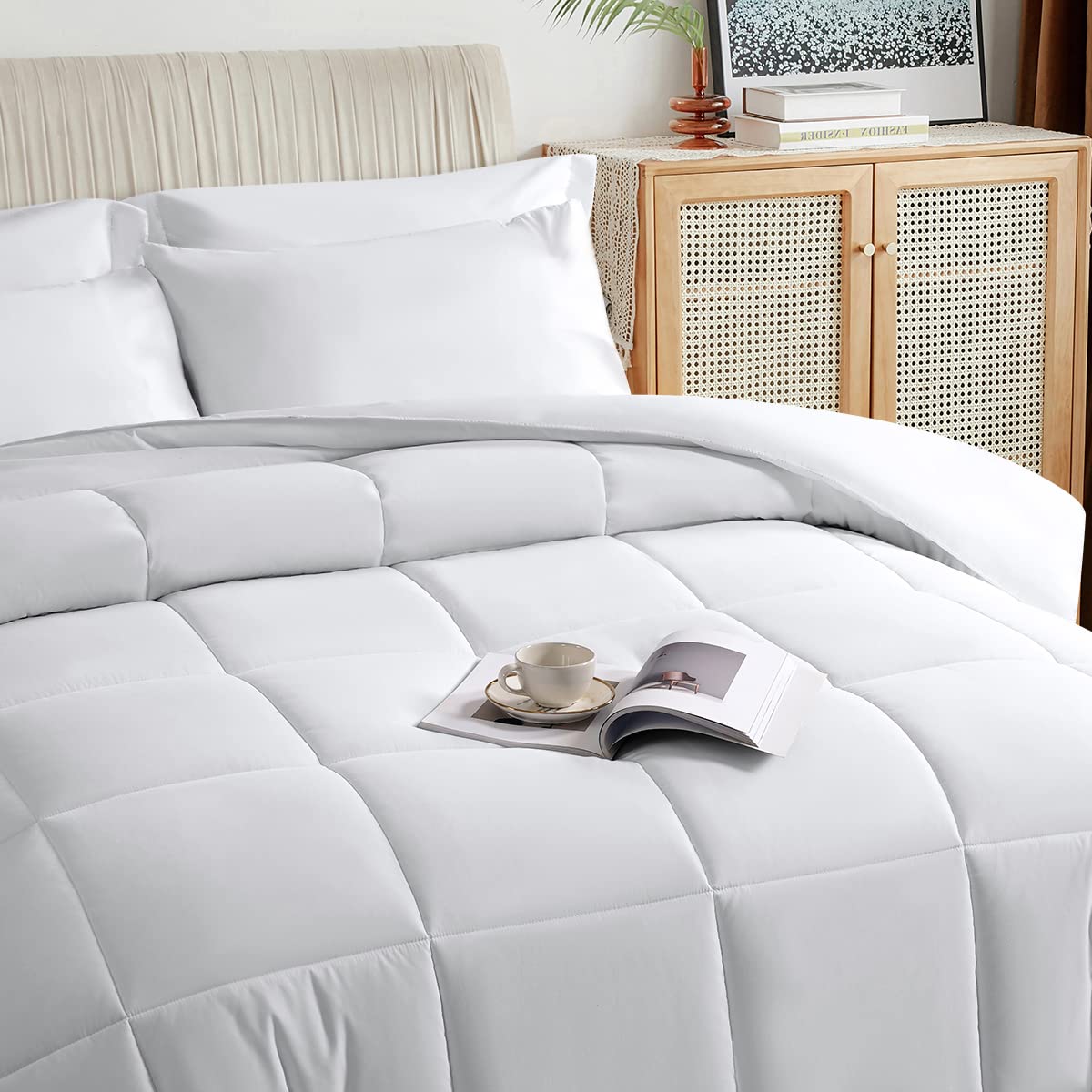TAIMIT Full Size Comforter Set - 7 Pieces, Bed in a Bag Bedding Sets with All Season Soft Quilted Warm Fluffy Reversible Comforter,Flat Sheet,Fitted Sheet,2 Pillow Shams,2 Pillowcases,Dark Grey