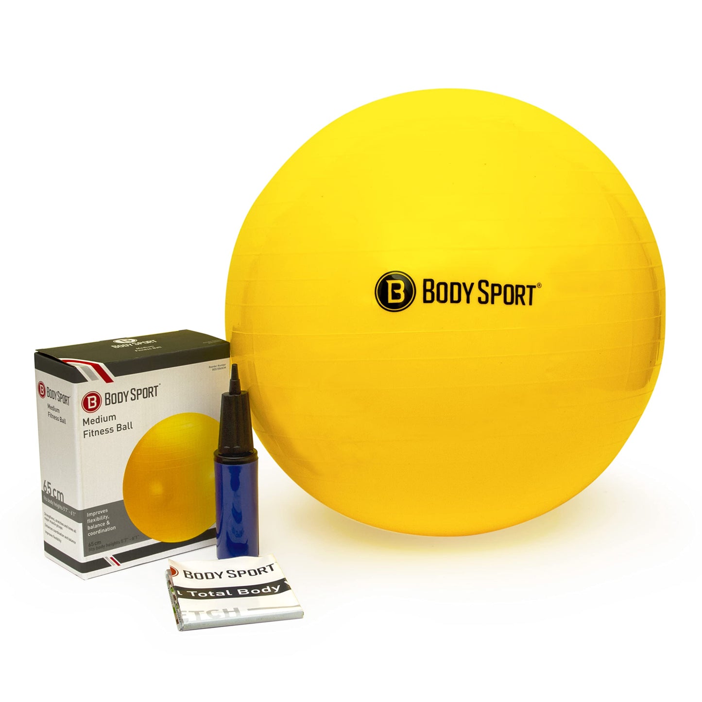 Body Sport Exercise Ball with Pump for Home, Gym, Balance, Stability, Pilates, Core Strength, Stretching, Yoga, Fitness Facilities, Desk Chairs