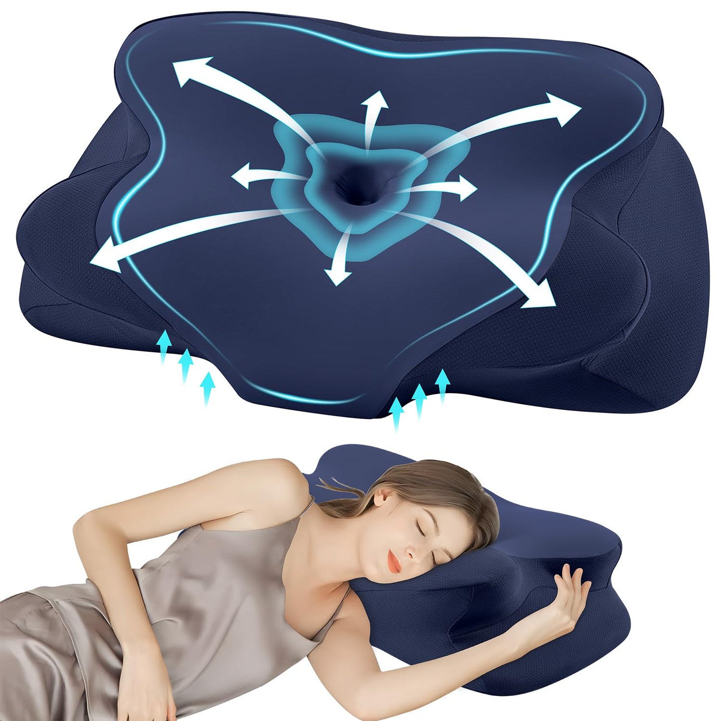 DONAMA Cervical Neck Pillow for Pain Relief,Odorless Contour Memory Foam Pillows with Cooling Pillowcase Cozy Sleeping, Orthopedic Ergonomic Bed Pillows for Side Back Stomach Sleepers