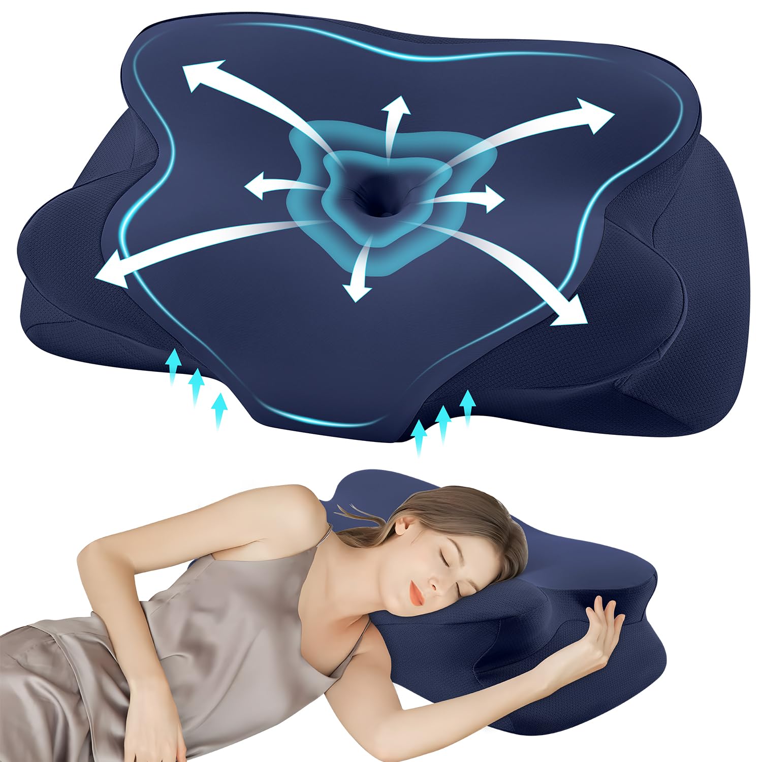 DONAMA Cervical Neck Pillow for Pain Relief,Odorless Contour Memory Foam Pillows with Cooling Pillowcase Cozy Sleeping, Orthopedic Ergonomic Bed Pillows for Side Back Stomach Sleepers