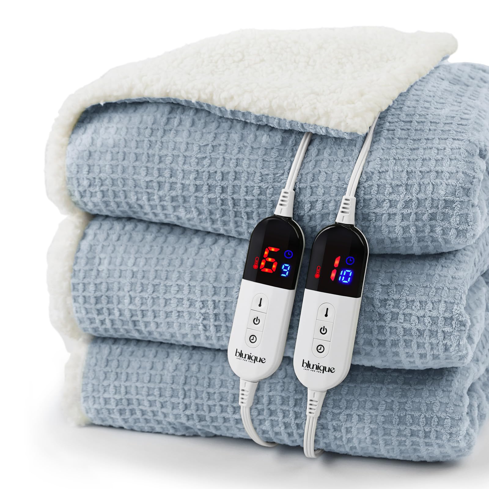Heated Blanket Electric Throw Waffle, 50x60 Inches Sherpa Fleece Fast Heating Blanket 6 Heating Levels & 4 Hours Auto Off ETL Certification, Grey Throw