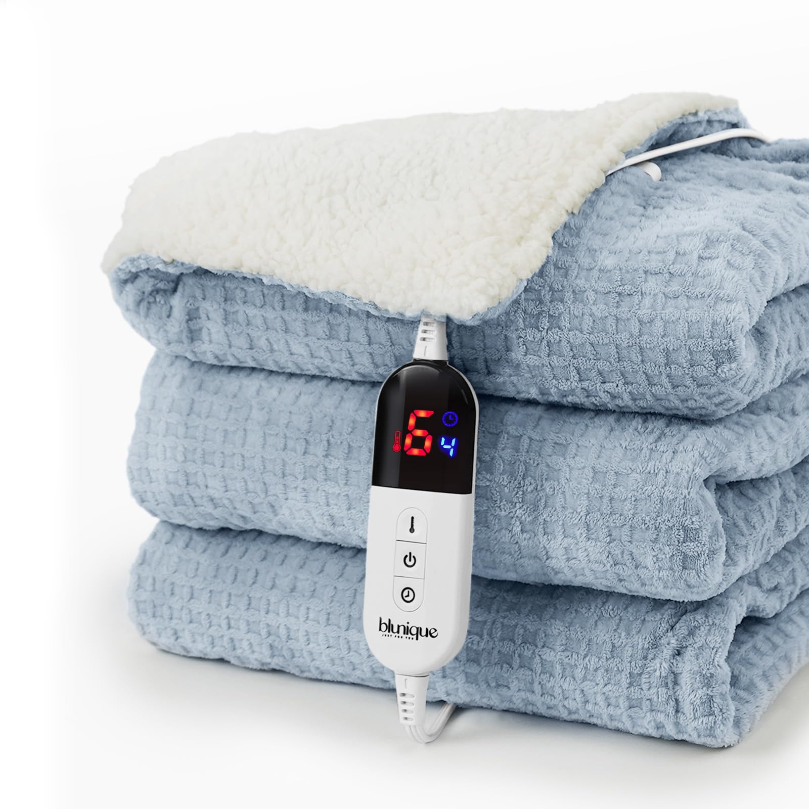 Heated Blanket Electric Throw Waffle, 50x60 Inches Sherpa Fleece Fast Heating Blanket 6 Heating Levels & 4 Hours Auto Off ETL Certification, Grey Throw