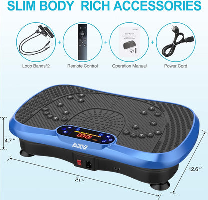 AXV Vibration Plate Fitness Platform Exercise Machine Vibrating Lymphatic Drainage Shaking Full Body Shaker Workout Vibrate Stand Shake Board Sport Gym for Weight Loss Fat Burner for Women Men