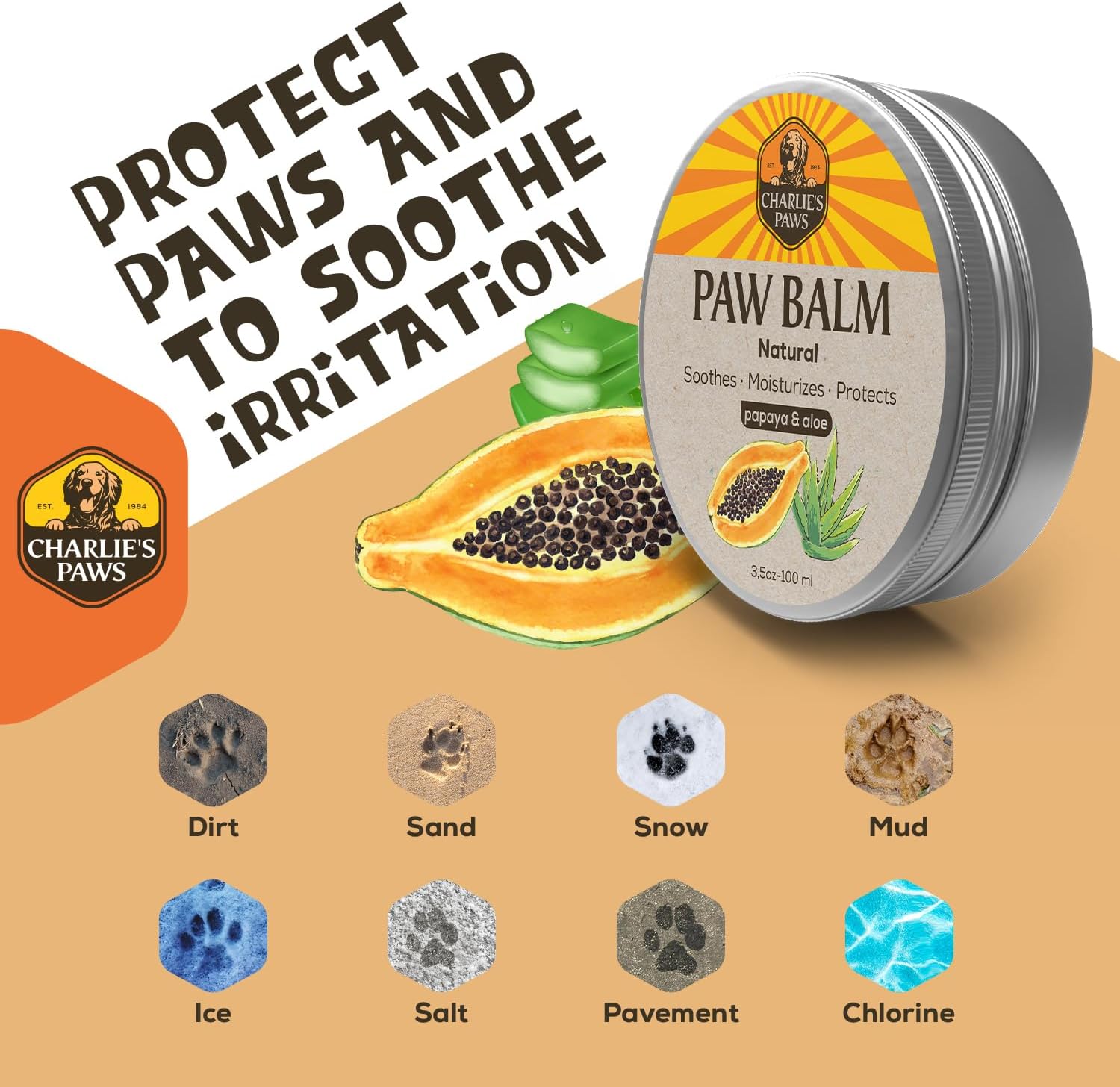 2 Pack Paw Balm for Dog and Cat Pad Balm Nose Cat Butter Moisturizer Wax for Dog Pet Puppy Protect Dry Cracked Paw Foot Heals Restores Paw Elbows with 100% Natural Oil Aloe & Papaya 3.5 Oz