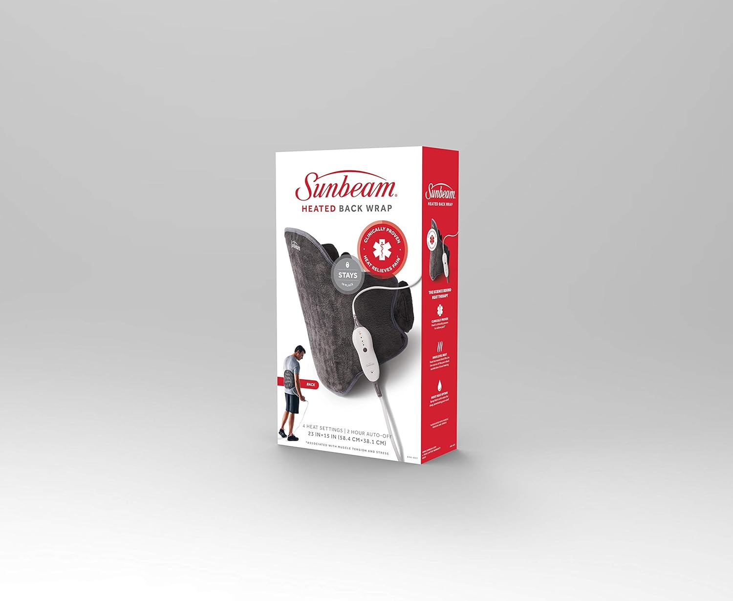 Sunbeam Heating Pad Wrap for Back Pain Relief with Auto Shut Off and Moist Heating Option 23 x 15" Slate Grey