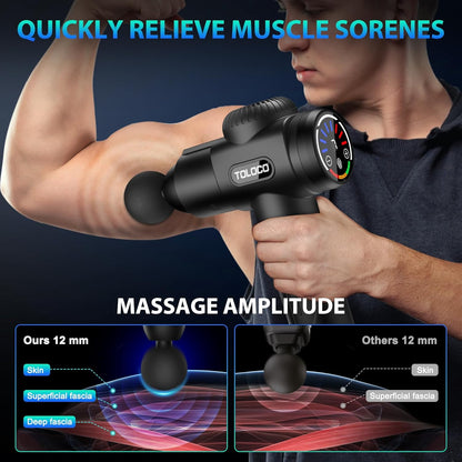 TOLOCO Massage Gun, Deep Tissue Back Massage for Athletes for Pain Relief, Percussion Massager with 10 Massages Heads & Silent Brushless Motor, Mothers Day Gifts for Mom, Black