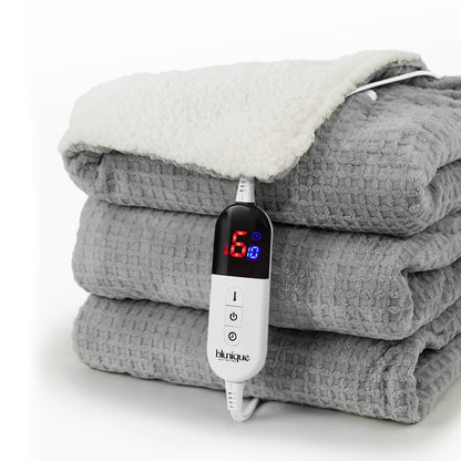 Heated Blanket Electric Throw Waffle, 50x60 Inches Sherpa Fleece Fast Heating Blanket 6 Heating Levels & 4 Hours Auto Off ETL Certification, Grey Throw