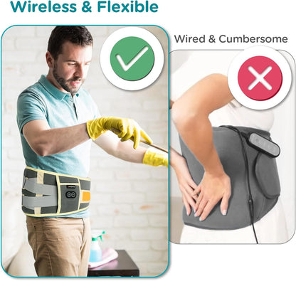 Comfytemp Cordless Heating Pad with Massager for Back Pain Relief, Portable Lower Back Massager, Birthday Gifts for Dad Mom Men Women, 3 Heat Auto-Off 58" Grey Yellow