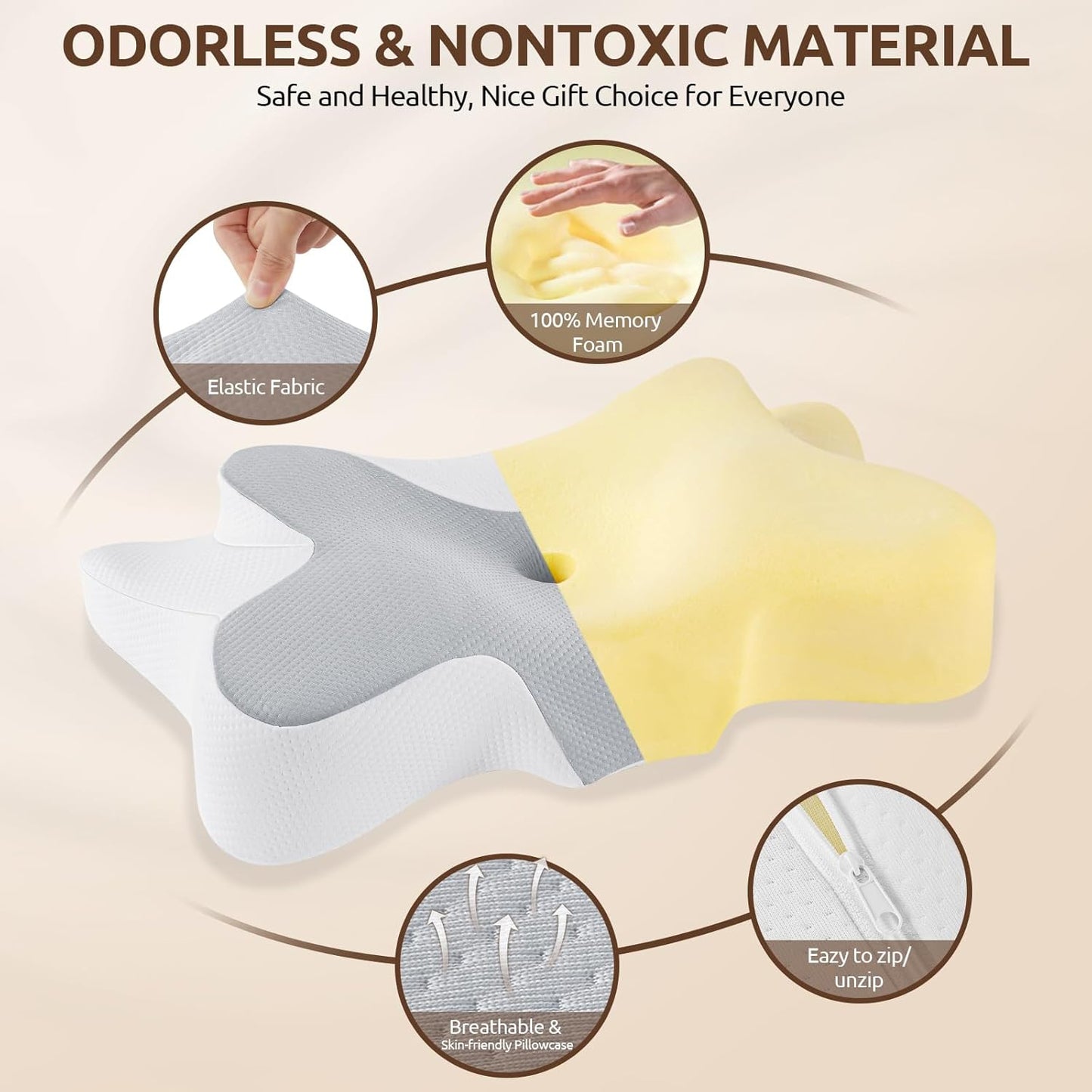 DONAMA Cervical Neck Pillow for Pain Relief,Odorless Contour Memory Foam Pillows with Cooling Pillowcase Cozy Sleeping, Orthopedic Ergonomic Bed Pillows for Side Back Stomach Sleepers