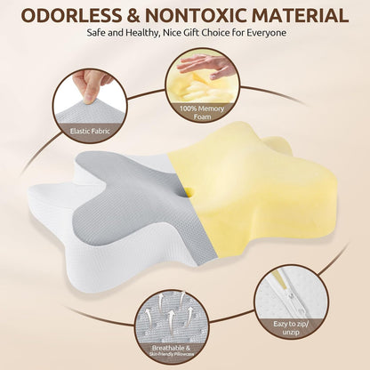 DONAMA Cervical Neck Pillow for Pain Relief,Odorless Contour Memory Foam Pillows with Cooling Pillowcase Cozy Sleeping, Orthopedic Ergonomic Bed Pillows for Side Back Stomach Sleepers