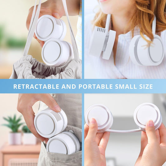 Neck Fan, Portable Bladeless Neck Fans, 4000mAh Foldable Rechargeable Bladeless Fan, 3 Speeds & Enhanced Cooling Power, Hands-Free USB Personal Fan for Men, Women, Outdoor, Travel, Ideal Gift(White)
