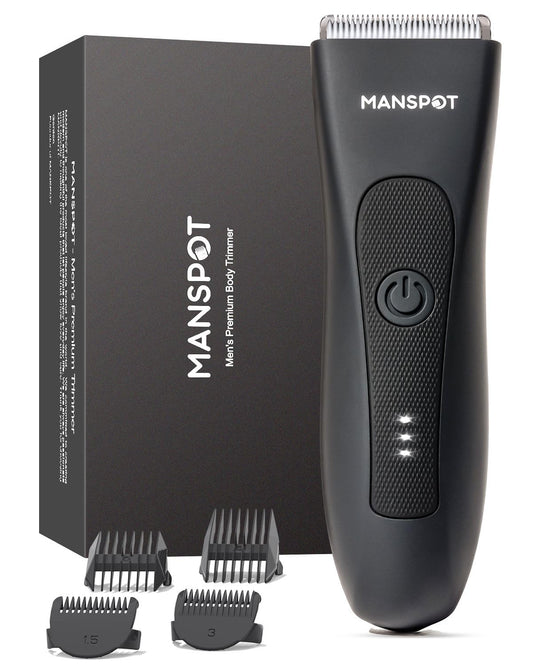 MANSPOT Manscape Groin & Body Hair Trimmer for Men, Electric Ball Pubic Trimmer Shaver,Manscape Kit with 4 Guard,Replaceable Ceramic Blade Heads,Waterproof Wet/Dry Shaver,90 Minutes Shaving