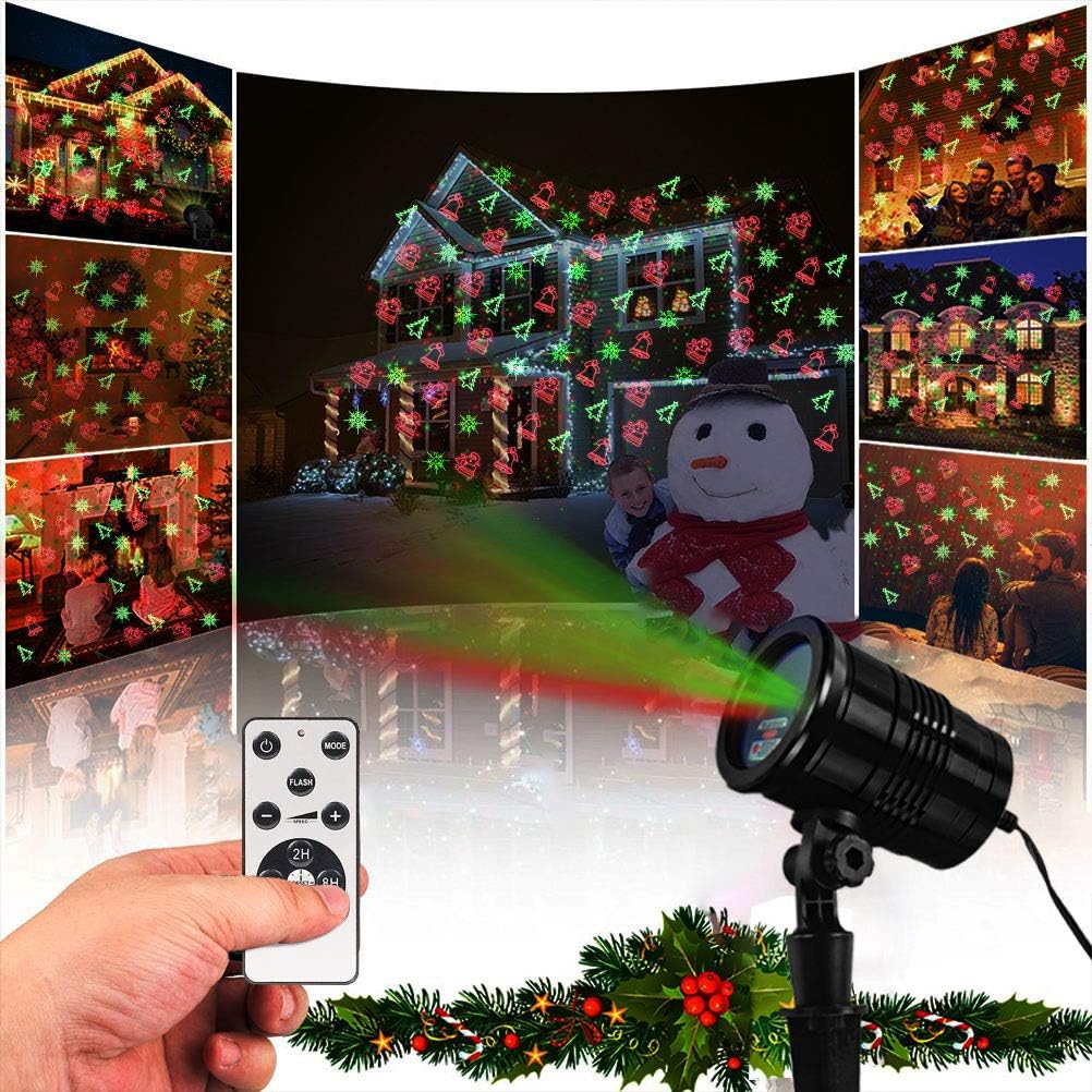Christmas Projector Lights Outdoor Holiday Laser Lights Landscape Spotlight Red and Green Star Shower with 360 Accessibility Wireless Remote Christmas Decor for Xmas Party Outdoor Garden Patio Wall