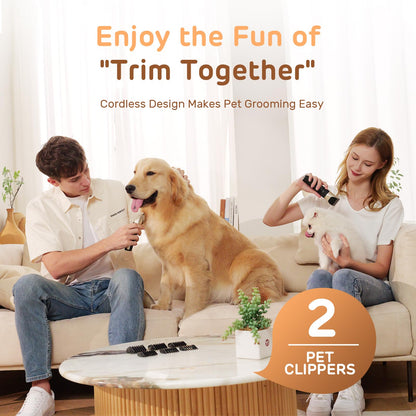 Dog Hair Clippers for Grooming Kit and Dog Paw Trimmer Nail Grinder for Grooming, Low Noise Rechargeable Cordless, Shaver Grooming Supplies for Pet Cats Dogs (Black, White)