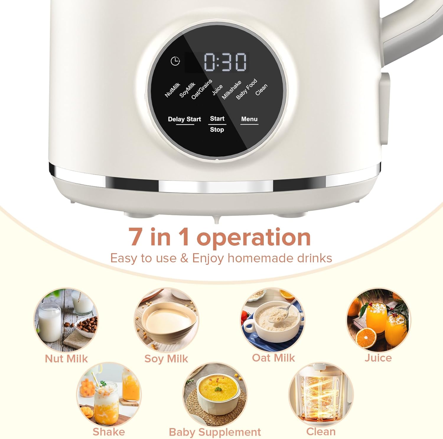 N7 Nut Milk Maker, 50oz (1.5L) Automatic Soy Milk Maker Machine for Homemade Oat Milk, Nutmilk, Juice, Milkshake, Baby Food, Grains, Almonds Milk Maker with Delay Start/Keep Warm/Clean