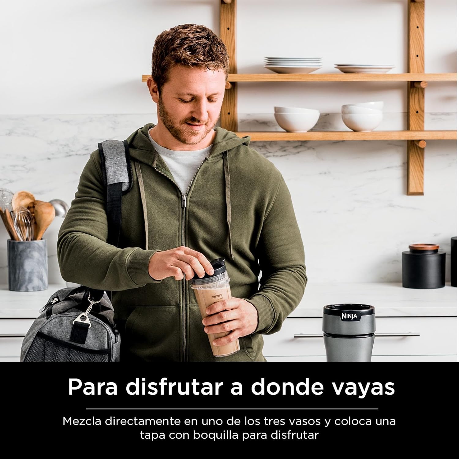 Ninja BN301 Nutri-Blender Plus Compact Personal Blender, 900-Peak-Watt Motor, Frozen Drinks, Smoothies, Sauces & More, (3) 20 oz. To-Go Cups, (2) Spout-Lids (1) Storage-Lid, Dishwasher Safe, Silver