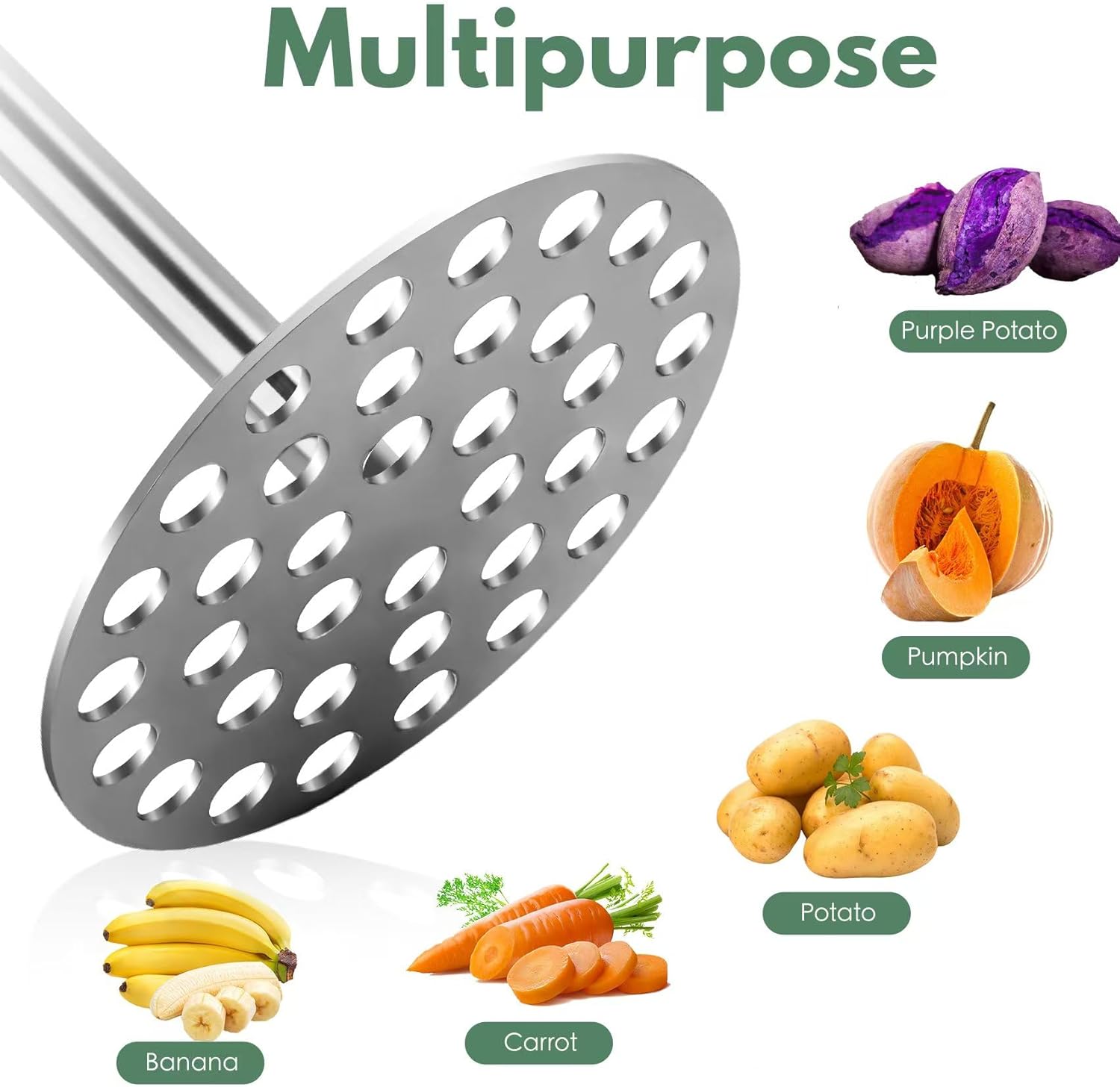 Stainless Steel Potato Masher - Heavy Duty Mashed Potato Maker, Avocado, Sweet Potato, Vegetable, Fruit Mash Tool