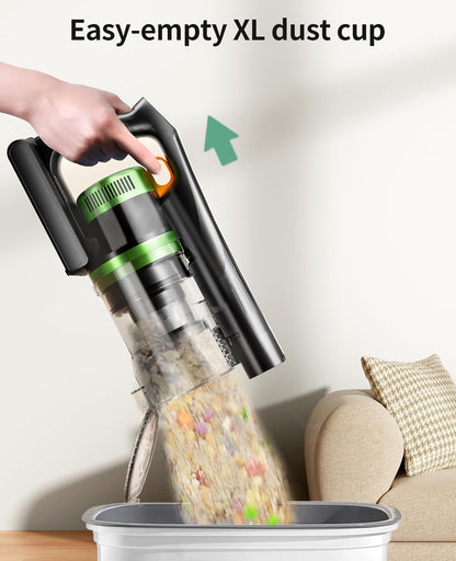 SunSare Cordless Vacuum Cleaner, 50KPa 600W 65Mins Vacuum Cleaner for Home, V-Anti-Tangle Stick Vacuum with Scented Tablet, Upgraded dust Emptying Cup, Vacuum Cordless for Pet Hair/Carpet/Floors